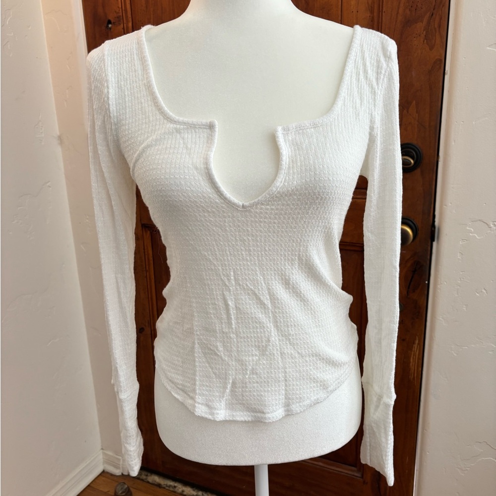 Free People White Fitted Cut Out Long Sleeve Blouse